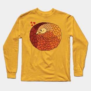 Cute Pangolin Curled up Asleep with Love Hearts Long Sleeve T-Shirt